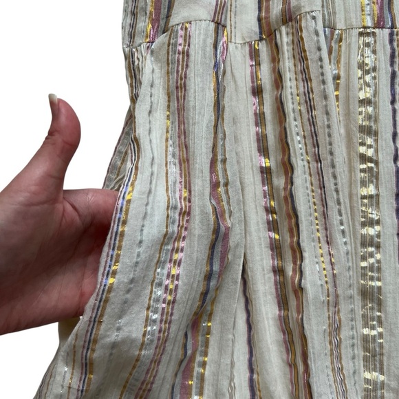 Sea New York Harriet Ruffle Metallic Shimmer Tiered Cream Dress Size 10 - Picture 8 of 13